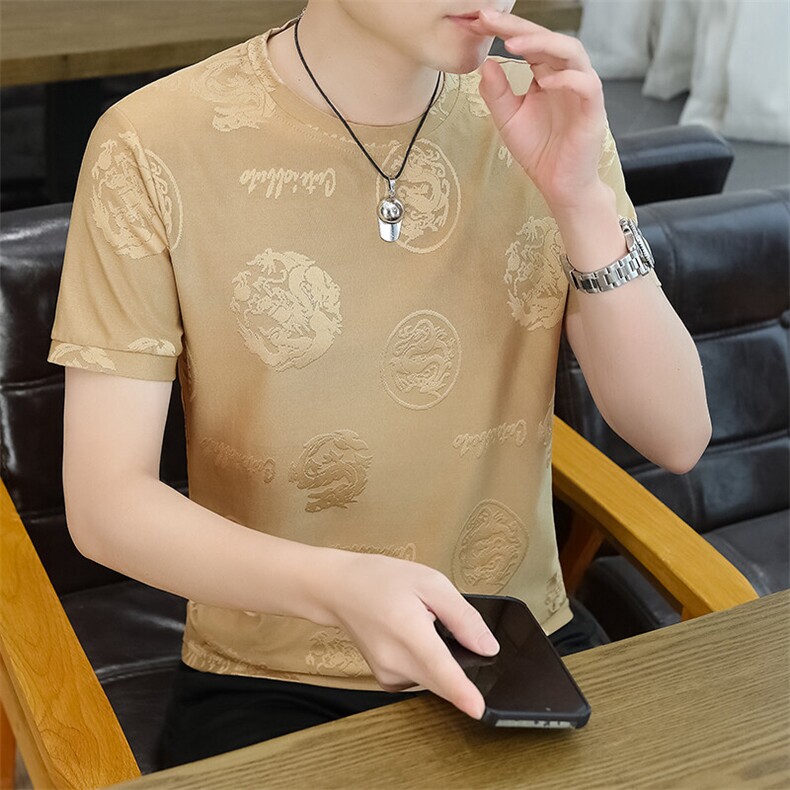 低价跑量款夏季主推高品质冰丝提花休闲圆领短袖T恤7821P27,男装T恤,电商B226-2（原B217-2）