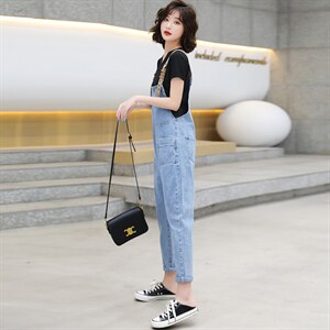 2021夏季女装春季牛仔背带裤女减龄新款韩版宽松洋气{码子偏小}图片