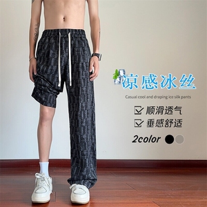 特批P27无差价夏季格纹数码印花冰感冰丝垂感大码休闲裤男K5776B图片