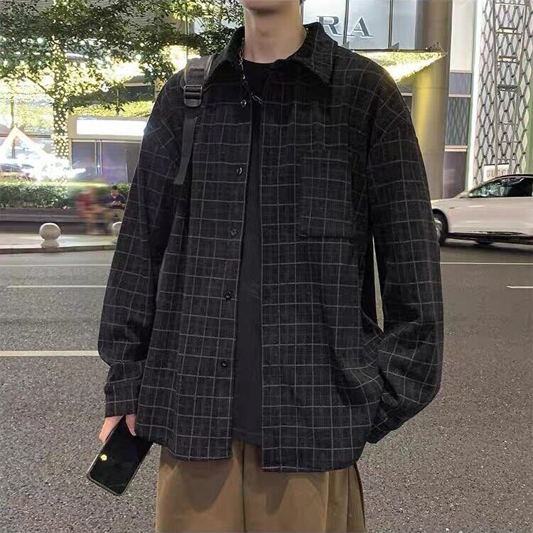 美式复古格子衬衫男潮牌高街长袖衬衣潮流百搭外套CSA32-P50,男装衬衫,星座208-5