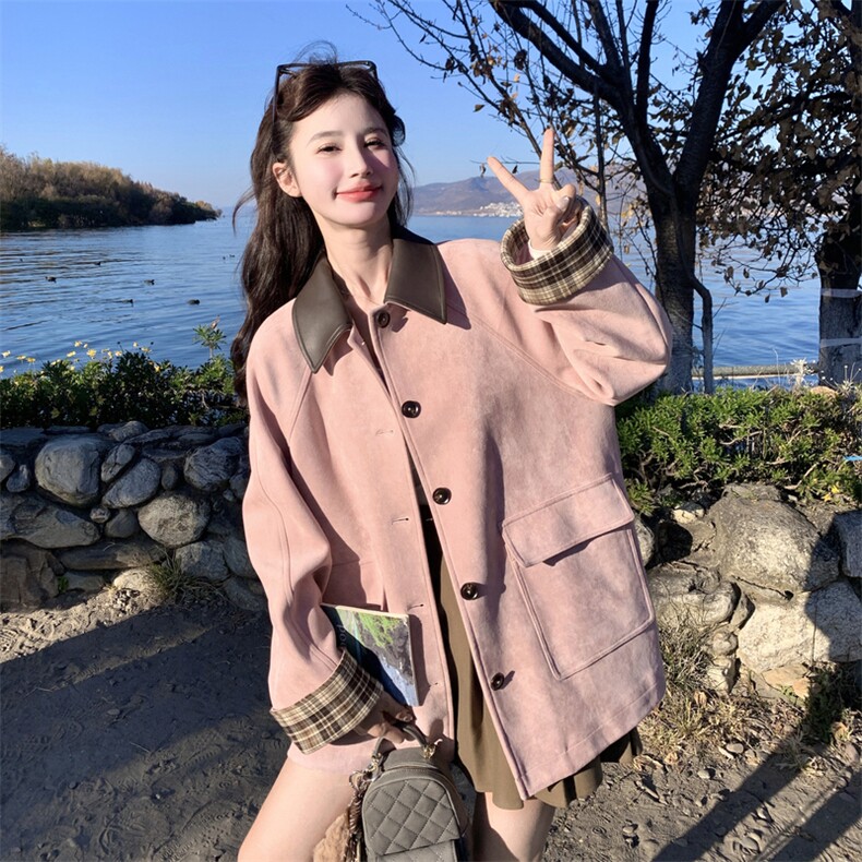 已出大货【26春新款】麂皮拼接外套2D001-6752-P165-K268,女装短外套,2D001