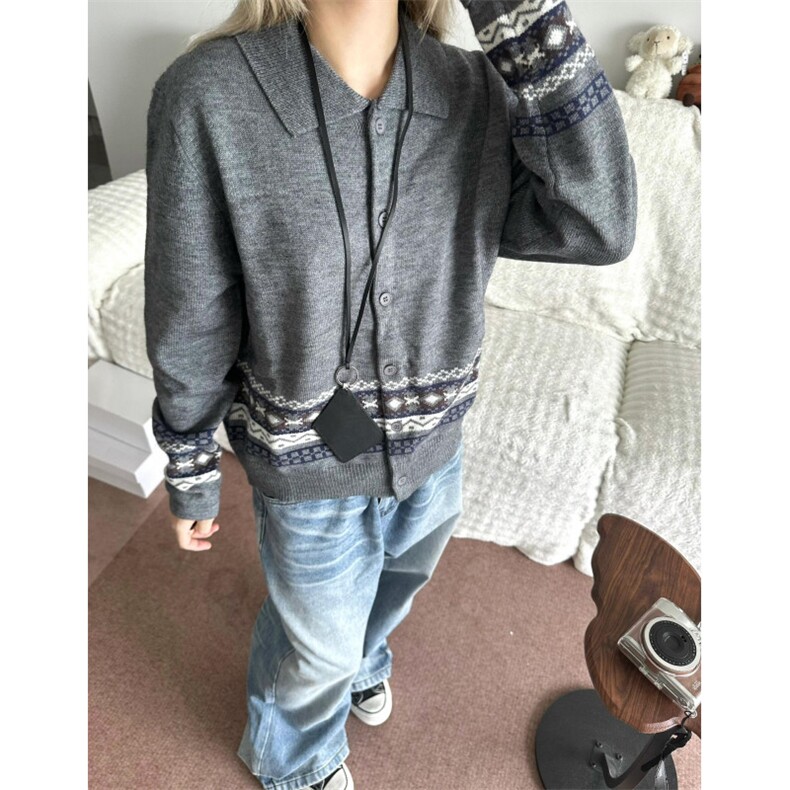 MMY416CC-特P60费尔岛针织开衫毛衣男女早秋提花polo上衣,男装针织衫/毛衣,星座1007（原301D）