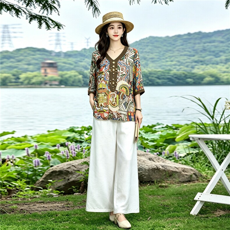 现货！天丝凉爽套装女夏季2026新款休闲慵懒松弛感时尚上衣阔腿,女装套装/套裙,衣之秀