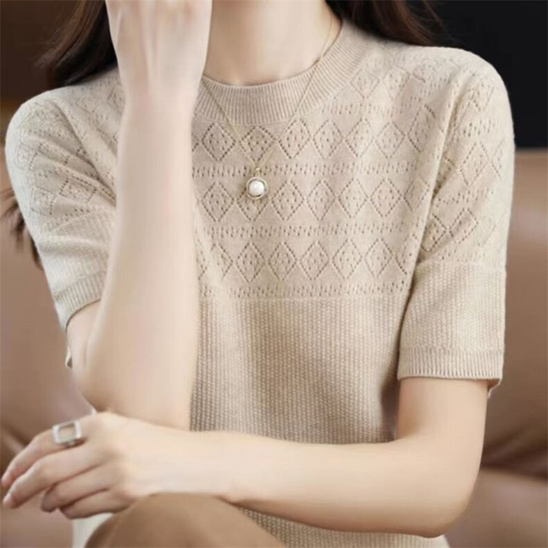 新款短袖T恤女2025春夏打底衫妈妈减龄漂亮洋气桑蚕丝小衫上衣薄,女装T恤,萱芳婷羊绒