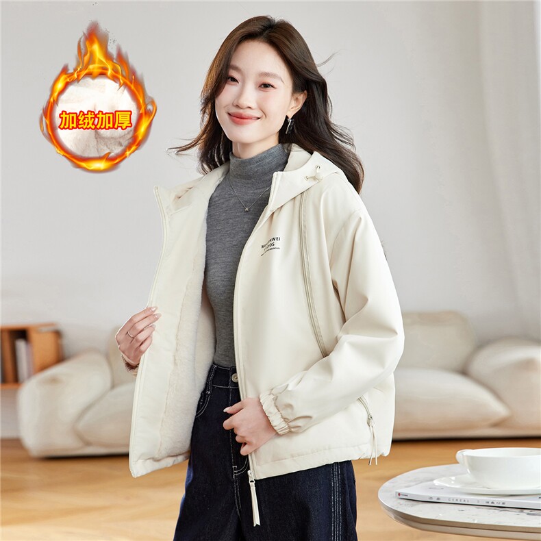 休闲连帽短款加绒加厚外套女2025秋冬新款宽松百搭保暖派克服棉服,女装棉衣/棉服,慕咨