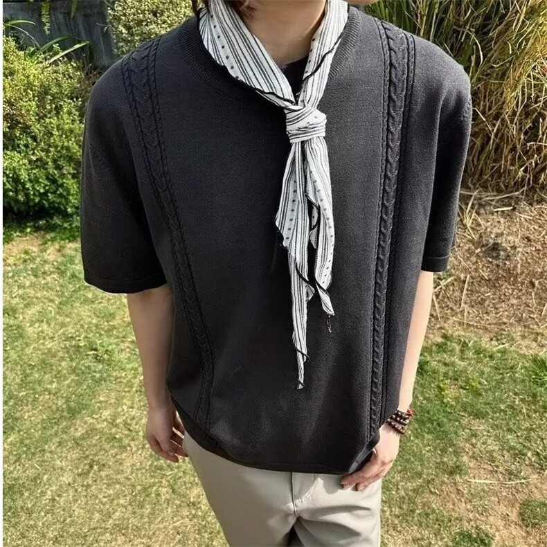 【有货】DT503-特P42美式天丝正肩短袖男夏季老钱风编制圆领t恤,男装T恤,星座603-2