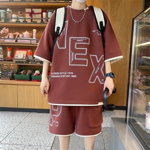 84306-P55青少年冰丝短袖运动套装t恤初高中学生男装宽松潮牌图片
