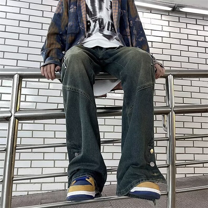 美式高街牛仔裤男韩版潮口袋裤脚开衩2024秋冬ins长裤N0025-P55,男装牛仔裤,星座1109-3