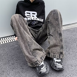 美式高街牛仔裤男韩版潮流褶皱帅2024秋冬新款ins长裤RK1331-P51图片