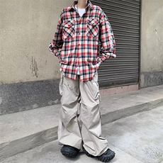 高街格子衬衫外套男女设计感宽松慵懒风长袖衬衣1314-P43，男装衬衫，星座910-5
