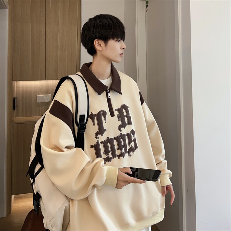 秋款男POLO领卫衣字母印花拼色夹克休闲外套WY22P45,男装卫衣,星座1013-1