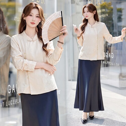 现货现货春装新款简约时尚休闲重工艺减龄组合两件套半裙上衣，女装套装/套裙，韩美纤衣