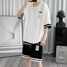 wassuphappy高中初中学生夏季潮流短袖t恤运动套装男款百搭衣服，男装休闲套装，电商A309