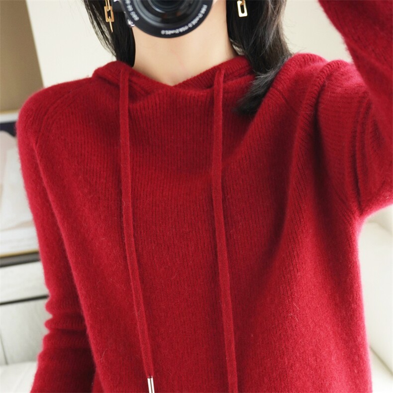 2024秋季新款连帽针织衫女卫衣宽松带帽打底衫加厚百搭毛衣,女装卫衣/绒衫,恒旺羊绒