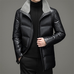 2023新款冬季商务休闲上衣中年爸爸装加厚保暖白鸭绒羽绒服外套图片