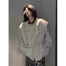 春装韩小香风时尚外套玫瑰花廓形垫肩开衫无领夹克J449，男装夹克，星座1116A（原606A-3）