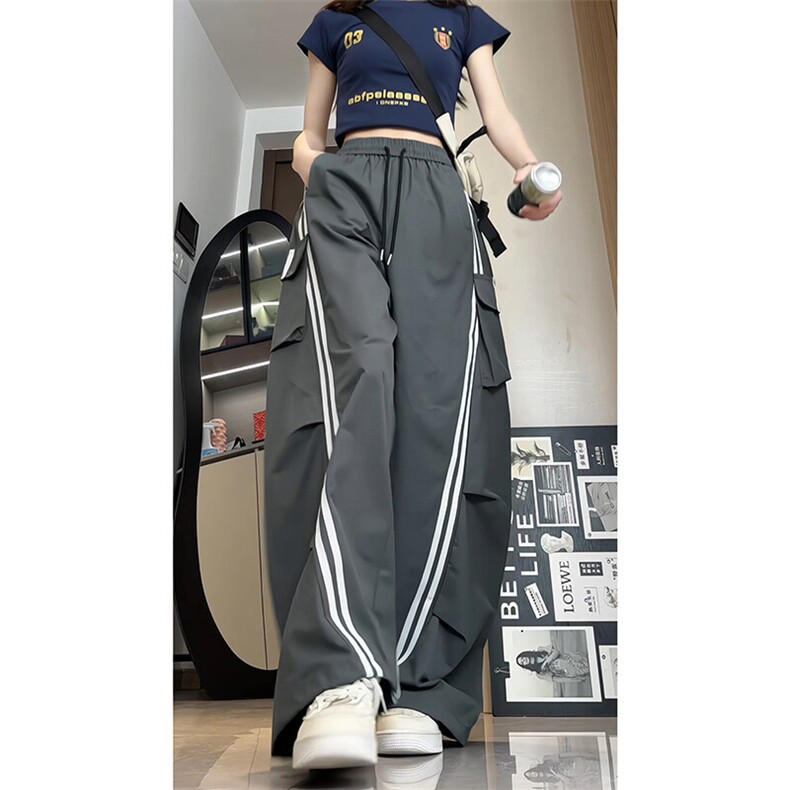 休闲风宽松男女同款垂感长裤韩系慵懒阔腿休闲裤K755TP48控78图片