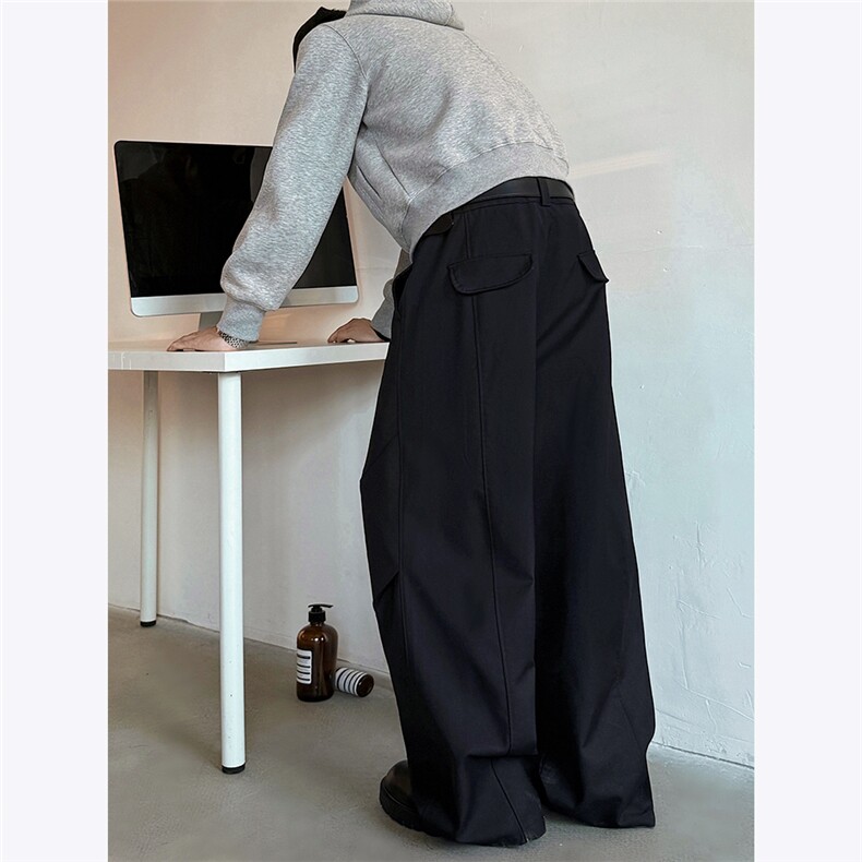 加厚垂感褶皱西裤男女弯刀裤cleanfit阔腿长裤2024冬季新款P68,男装西裤,电商C306-1