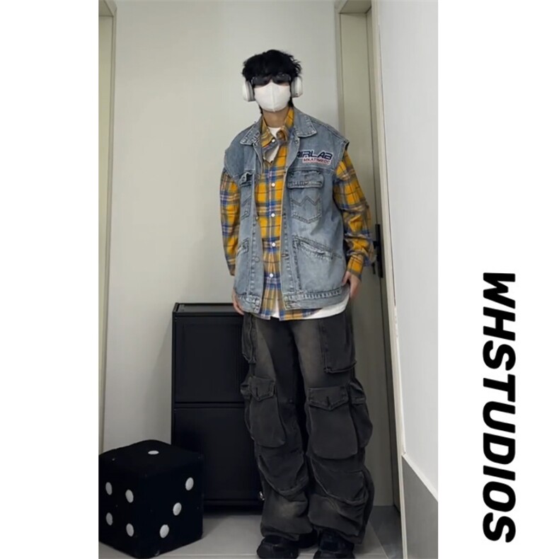 黄蓝格子长袖衬衫男美式格纹衬衣小众设计情侣外套C38-P45,男装衬衫,星座1007（原301D）