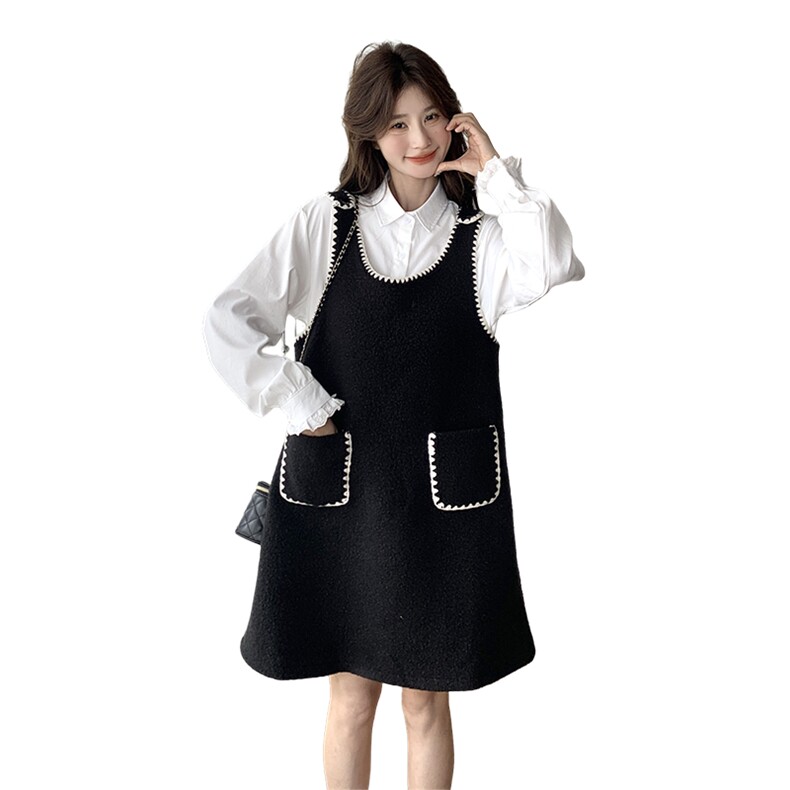 现货:春装新款黑色背带裙＋白衬衫两件套装裙2C135-6870P145K228,女装套装/套裙,2C135