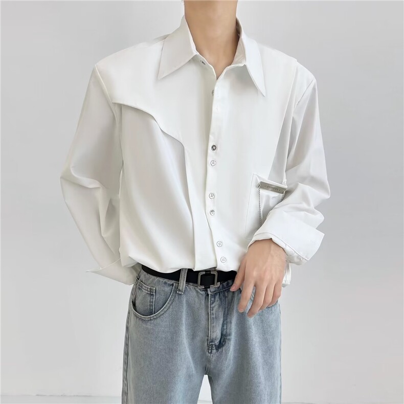 C249-P38秋季长袖链条衬衫男装ins百搭学生宽松复古韩版港风，男装衬衫，电商B323A