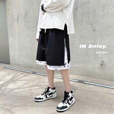 夏季假两件排扣短裤宽松直筒五分裤A125-6607-P35，男装牛仔裤，电商A125