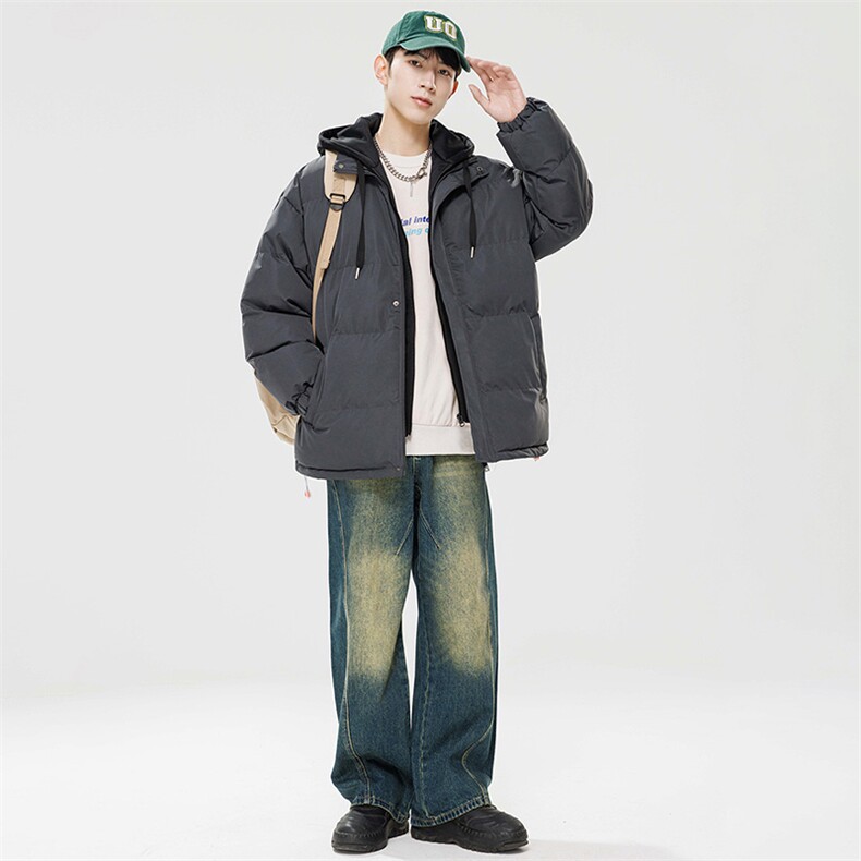 棉衣男三防冬季新款港风宽松连帽假两件加厚棉服914-4-WT08 P70图片
