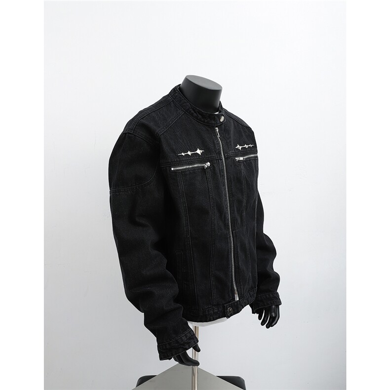 1303B-JK5501-P98158原版做工重工水洗金属装饰垫肩牛仔外套,男装工装外套,星座1303B