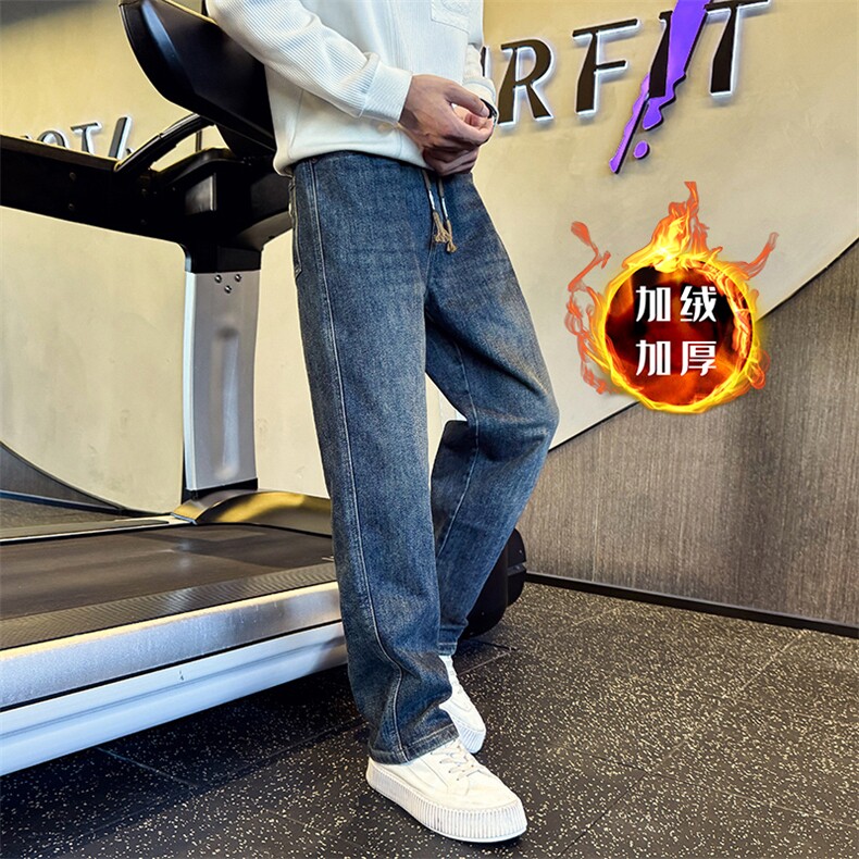 加绒加厚牛仔裤 秋冬新款男士宽松直筒裤高品质长裤901N33加绒P68图片