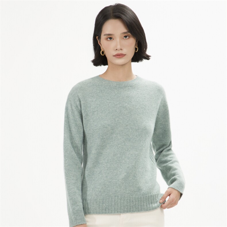 新款平面圆领针织衫时尚百搭套头上衣，女装针织衫/毛衣，巾兮羊绒