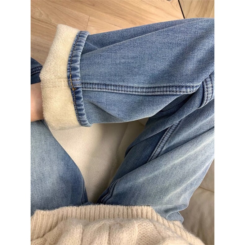 加绒加厚复古蓝直筒牛仔裤女高腰宽松显瘦阔腿长裤NZ0290-P50,男装牛仔裤,星座308B-2