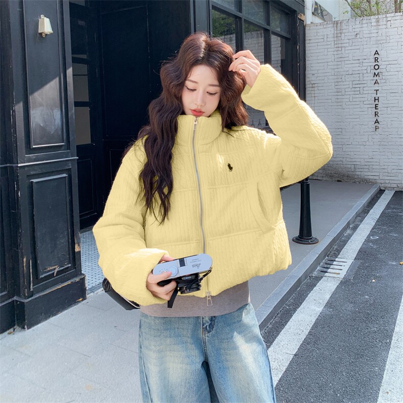 韩系chic黄色羽绒服女冬2025超火好看高级小众短款加厚面包服外套,女装羽绒服,2C271