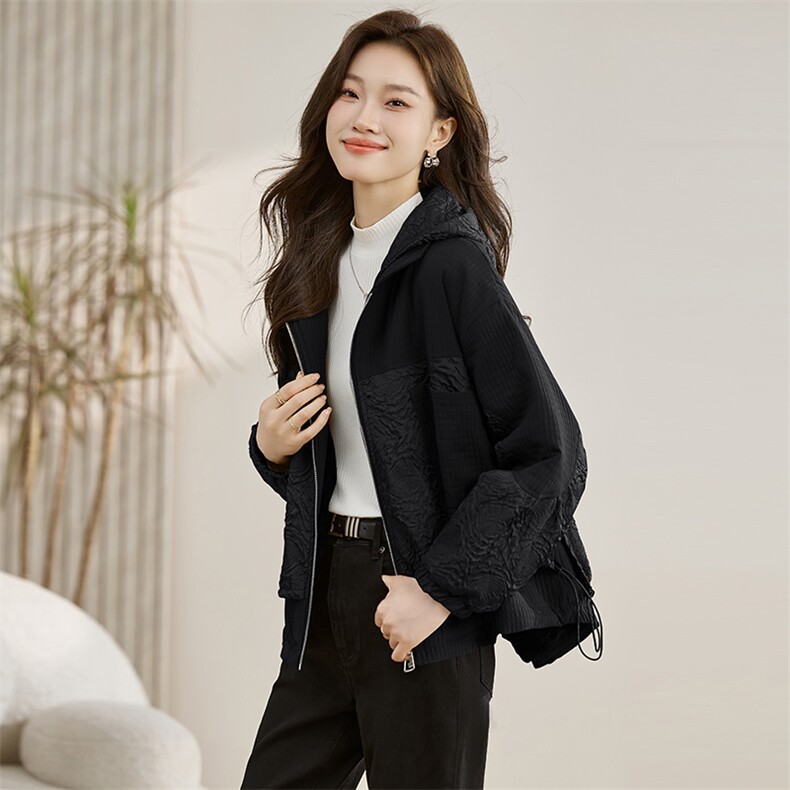 加绒加厚23短款女冬季新款时尚流行个性小个子宽松显瘦连帽短外套,女装短外套,多彩