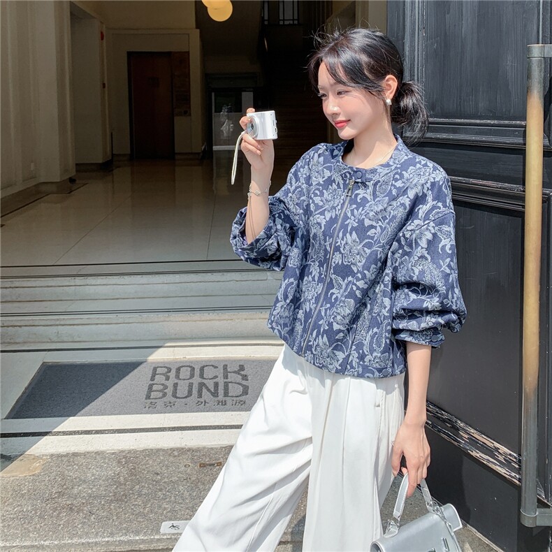 港风休闲减龄碎花牛仔短外套女春秋2025新款爆款高级感夹克巨好看,女装短外套,慧尚2-185