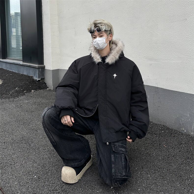 美式复古2026冬毛领加厚短款棉衣男女小香风纯色情侣外套,男装棉衣,星座410-7