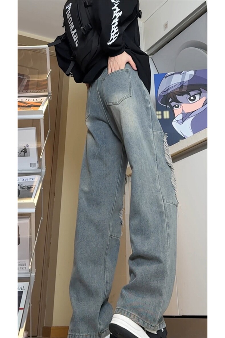 26春款高街潮牌直筒休闲裤街头风oversize破洞牛仔K606TP48控78,男装休闲裤,电商A102B