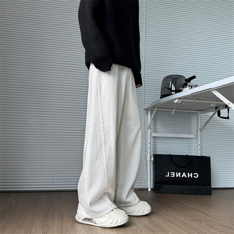 特批秋款白色高品质宽松直筒牛仔裤子男女款帅3028P49，男装牛仔裤，电商B381-2