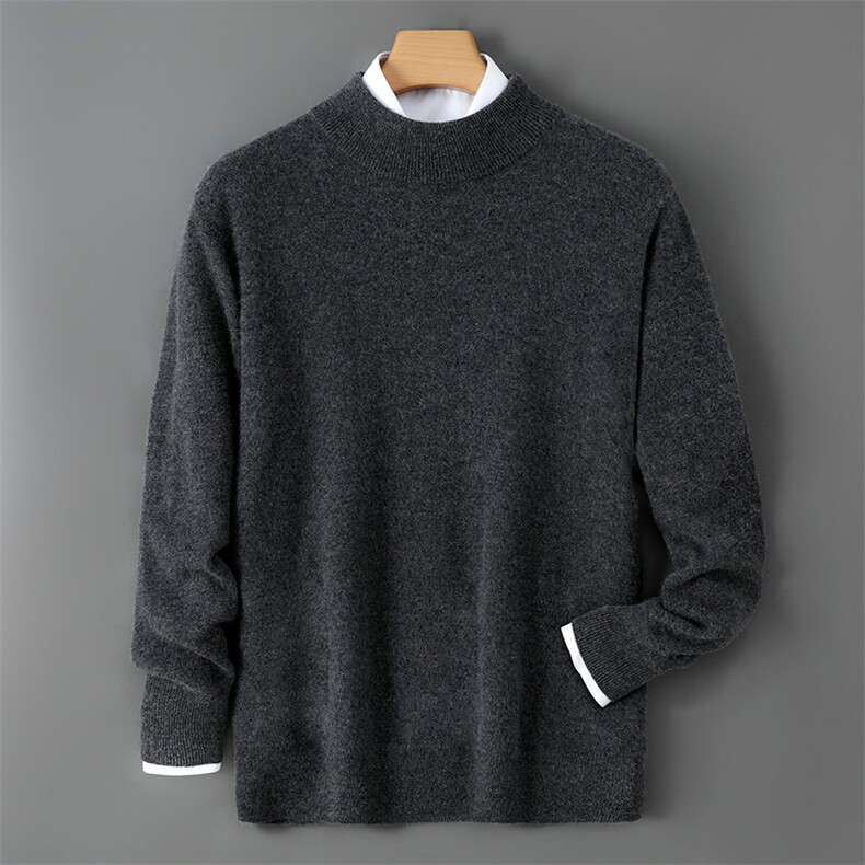 2025年秋季青春流行半高领长袖时尚百搭男士羊绒衫,男装羊绒套衫,飞艺羊绒