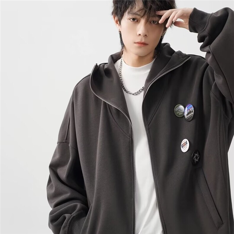 美式潮牌简约连帽开衫卫衣男潮流宽松情侣休闲夹克外套A86/P55,男装夹克,星座506