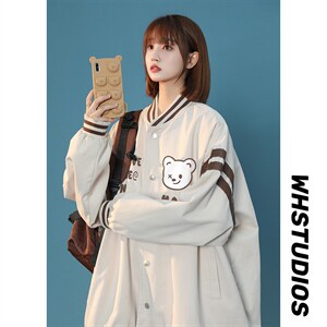 中性 秋季百搭宽松棒球服拼色夹克情侣棒球服外套女G6291 P65控78图片
