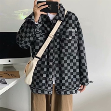 2025秋季情侣百搭牛仔夹克男士棋盘格大码宽松外套JK817-P65，男装夹克，星座1103-3