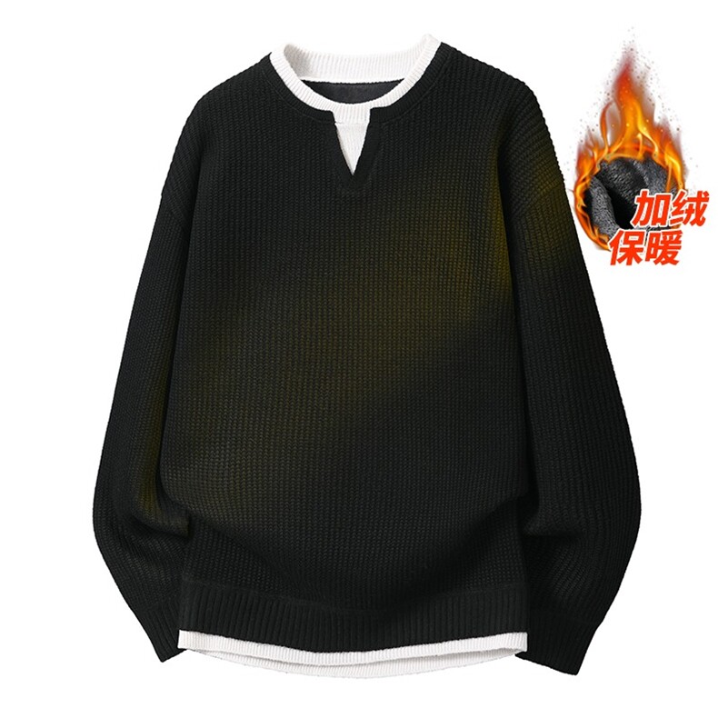 3D图假两件小众设计感纯色毛衣一体绒针织衫A025-HM1404-P60,男装针织衫/毛衣,电商A025