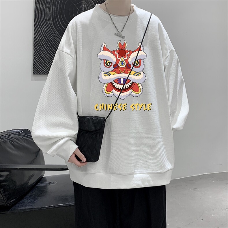 华夫格卫衣圆领卫衣男大码长袖t恤男外套HW76185-P30加绒款-P40,男装卫衣,电商A040