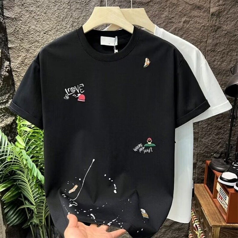 高端个性刺绣短袖t恤男潮牌潮流衣服2025夏季新款男士圆领半截袖,男装T恤,星座506A