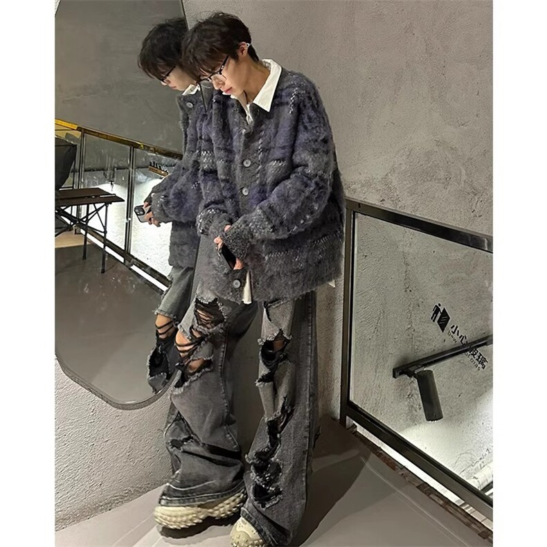 情侣开衫毛衣男秋冬款加厚撞色马海毛针织衫外套ins潮牌SW5007,男装针织衫/毛衣,星座516A