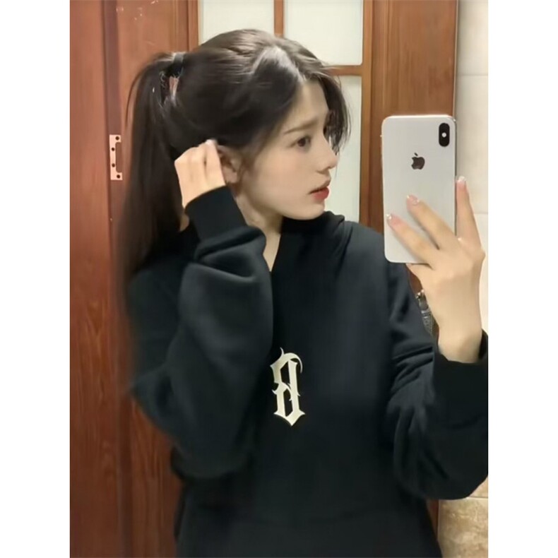 C0215-P55 经典款字母印花卫衣 男女同款宽松长袖连帽上衣图片