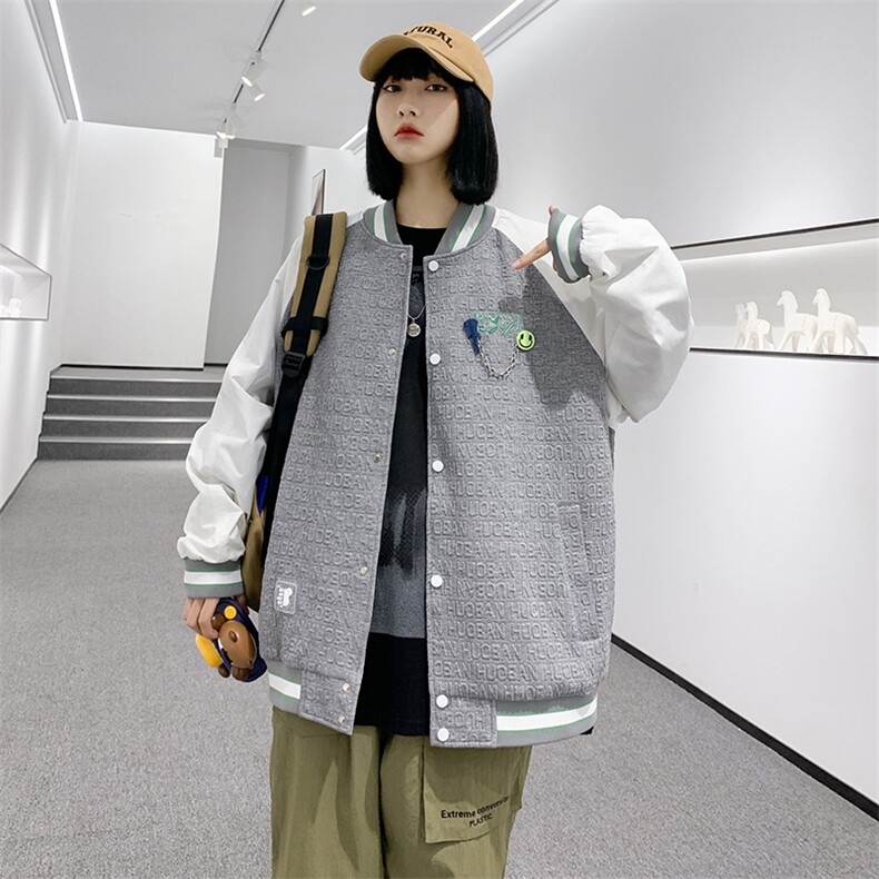 秋装新款宽松夹克棒球服男女同款中性风情侣款刺绣外套8013-P95,男装夹克,电商A441-1