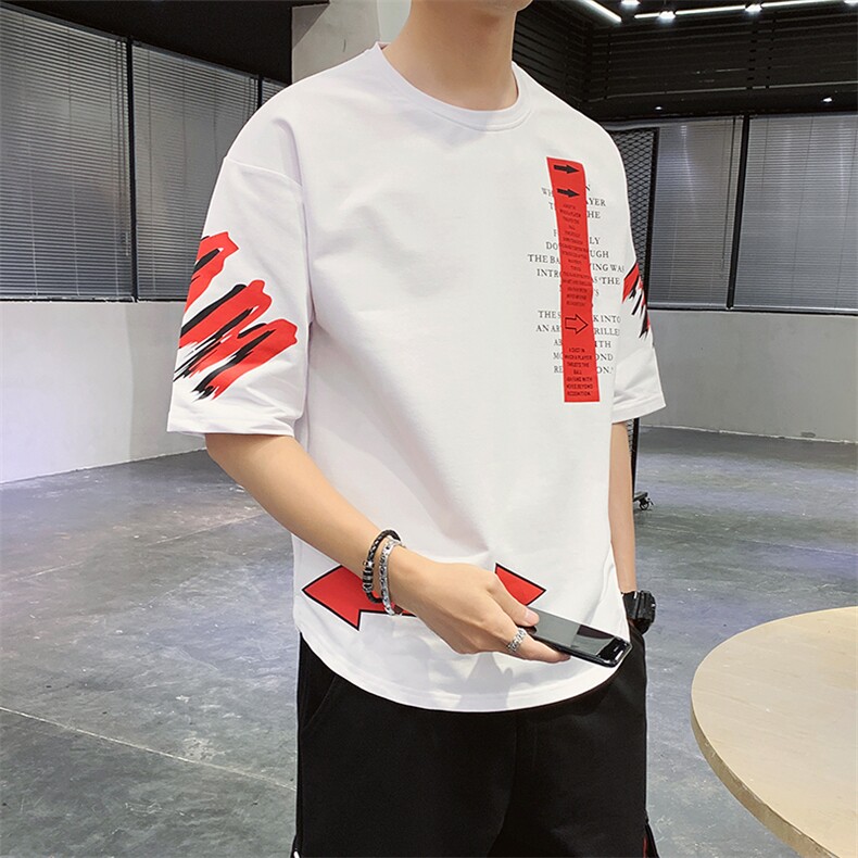 夏季圆领短袖T恤男ins韩版宽松潮流印花半袖上衣服DT08P30，男装T恤，电商A086