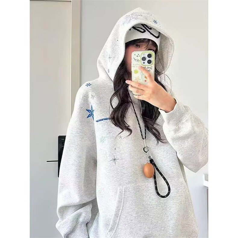 1506/QCX0010/P42美连帽卫衣男女冬季设计感小众宽松字母潮牌上衣,男装卫衣,星座1506