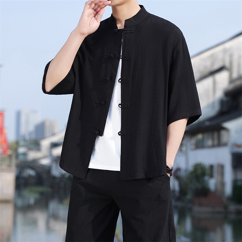 夏季风盘扣七分袖衬衫男士大码上衣CS2501-P6578,男装衬衫,电商A008